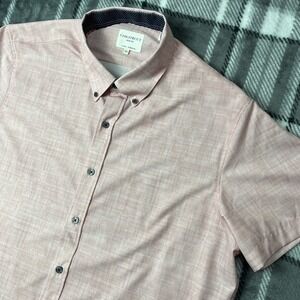Con.struct Button Shirt Mens XL Slim Fit Salmon 4 Way Stretch Short Sleeve